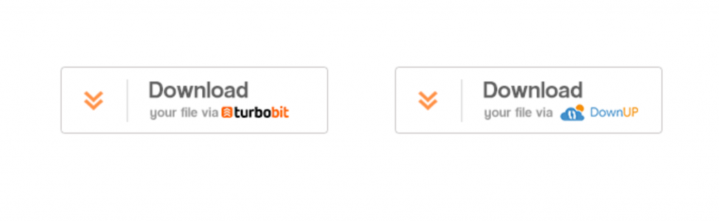 Two horizontal download buttons: 'Download your file via turbobit' on the left and 'Download your file via DownUP' on the right, separated by a divider.